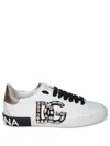 Dolce & Gabbana Portofino Vintage Leather Sneakers With Rhinestone Dg In White