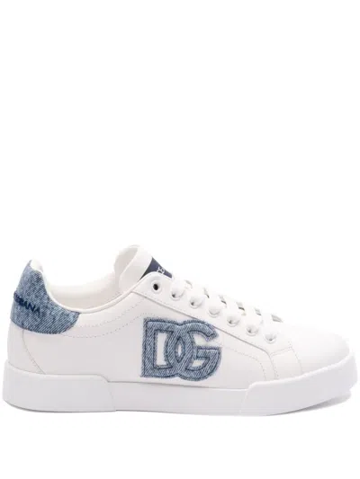Dolce & Gabbana White Trainers With Light Blue Denim Accents