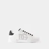Dolce & Gabbana 'portofino Light' White Sneakers With Perforated Logo On The Side And Logo Patch On The Tongue In White
