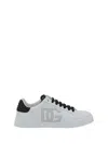 Dolce & Gabbana White And Black Leather Sneakers In White