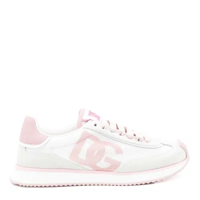Dolce & Gabbana White Pink Calf Leather Trainers