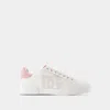 Dolce & Gabbana Portofino Low-top Leather Sneakers With Lateral Monogram In Pink