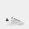 Dolce & Gabbana White And Black Leather Sneakers In White