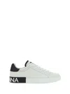 Dolce & Gabbana Portofino Leather Sneakers With Rubberized Logo Shoes In White