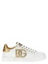 Dolce & Gabbana Portofino Logo Detail Leather Sneakers In White