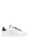 Dolce & Gabbana White And Black Leather Sneakers In White