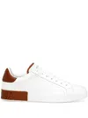 Dolce & Gabbana White Calf Leather Portofino Sneakers In Red