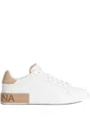 Dolce & Gabbana Portofino Leather Sneakers In White And Tan In White