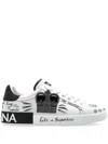 Dolce & Gabbana White Low Top Sneakers With Logo Patch On The Tongue And All-over Print In White