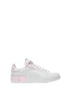 Dolce & Gabbana Portofino Leather Sneakers In White And Pink In White