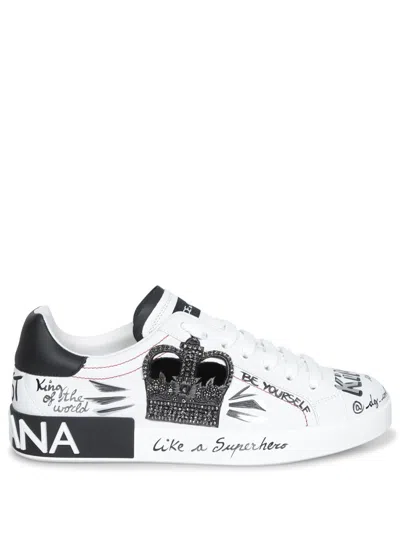 Dolce & Gabbana White Calf Leather Sneaker In Multi