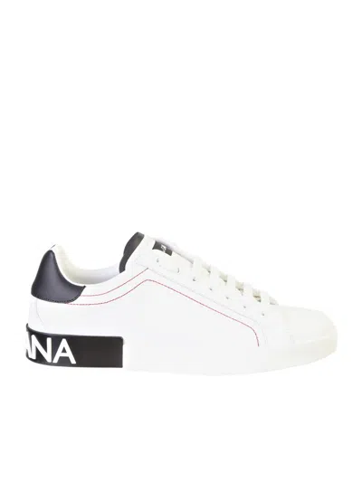 Dolce & Gabbana Portofino White And Black Low Top Sneakers With Logo Detail In Leather Man