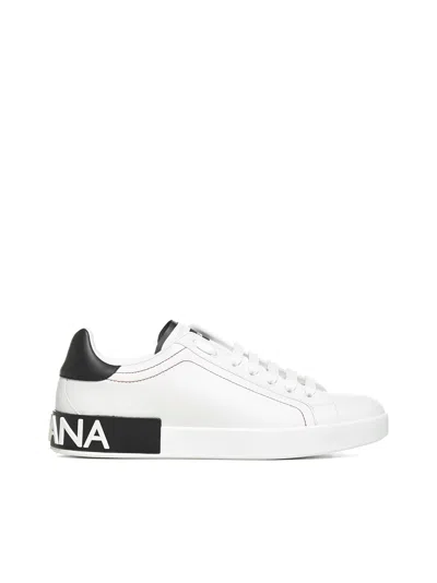 Dolce & Gabbana Leather Logo Patch Lace-up Sneakers In Grey