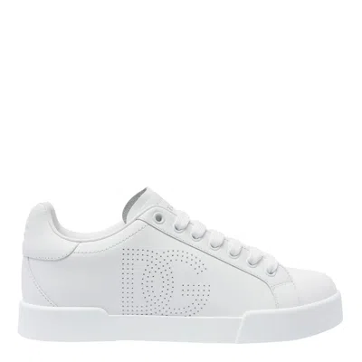 Dolce & Gabbana Portofino Dg Logo Perforated Sneakers In White