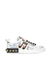 Dolce & Gabbana Music Printed Leather Sneakers With Patch In White