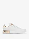 Dolce & Gabbana Portofino White And Gold Low Top Sneakers With Logo In Leather Woman In White