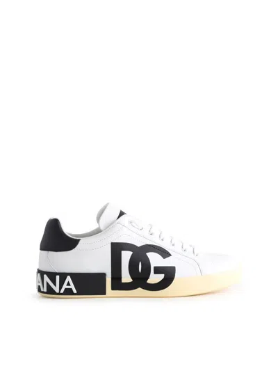 Dolce & Gabbana Portofino Nappa Leather Trainers With Dg Logo In White