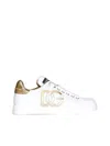Dolce & Gabbana Portofino Logo Detail Leather Sneakers In White
