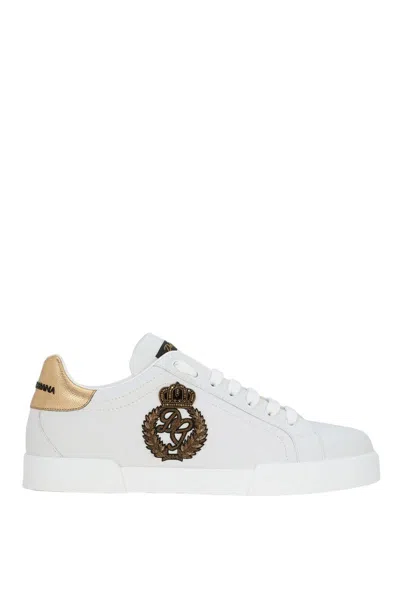 Dolce & Gabbana Sneakers In White/dark Gold