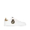 Dolce & Gabbana Iconic Leather Sneakers With Embroidered Crest And Luxurious Detailing In White/gold