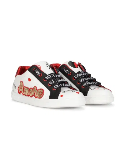 Dolce & Gabbana Kids' Sneakers With &quot;love&quot; Print In Bianco