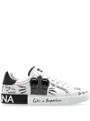 Dolce & Gabbana White Low Top Sneakers With Logo Patch On The Tongue And All-over Print In Leather Man In Black