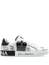Dolce & Gabbana White Low Top Sneakers With Logo Patch On The Tongue And All-over Print In Leather Man In Black