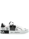 Dolce & Gabbana White Low Top Sneakers With Logo Patch On The Tongue And All-over Print In Leather Man In Black
