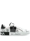 Dolce & Gabbana White Low Top Sneakers With Logo Patch On The Tongue And All-over Print In Leather Man In White
