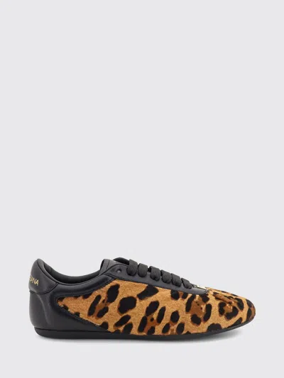Dolce & Gabbana Leopard Print Ponyskin Sneakers In Brown