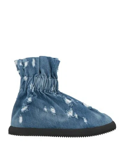 Dolce & Gabbana Snk Man Ankle Boots Blue Size 9 Cotton, Elastane