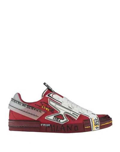 Dolce & Gabbana Snk Man Sneakers Red Size 14 Calfskin, Polyester In Multi