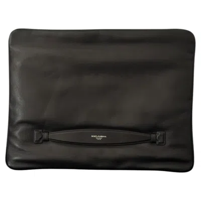Pre-owned Dolce & Gabbana Soave Nappa Leather Zipped Clutch Bag Black Foldover Authentic