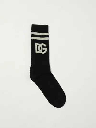 Dolce & Gabbana Intarsia-knit Logo Socks In Black