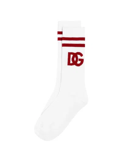 Dolce & Gabbana Socks In Dg Logo Jacquard In White