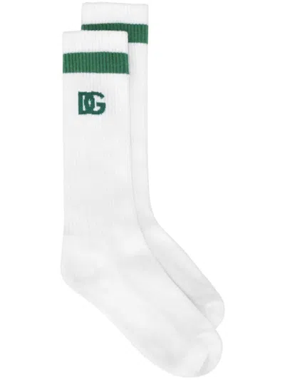 Dolce & Gabbana Logo-intarsia Ribbed-knit Socks In マルチカラー