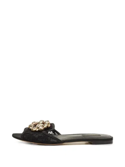Pre-owned Dolce & Gabbana Sofia Crystal-embellished Lace Sandals In Black