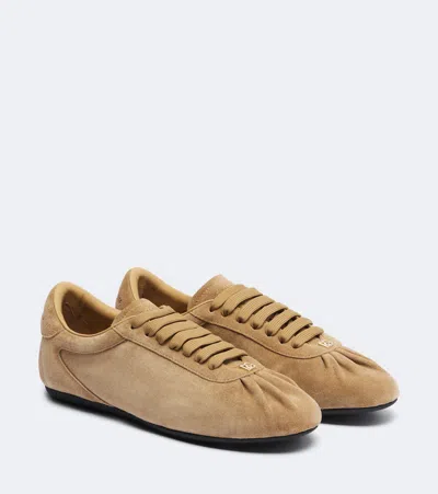 Dolce & Gabbana Soft Ballet Sneakers In Split Calfskin In Neutral