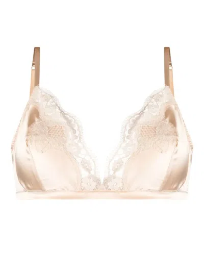 Dolce & Gabbana Soft-cup Satin Bra With Lace Detailing Clothing In Nude