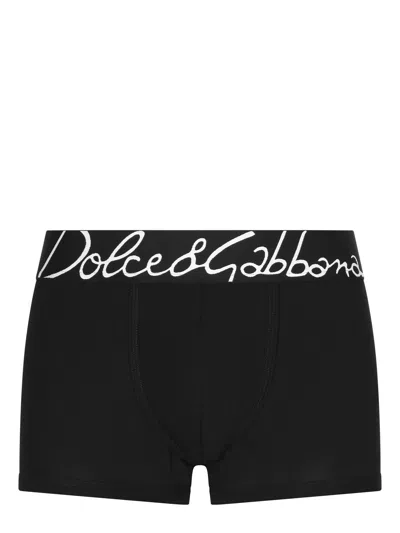 Dolce & Gabbana Soft Logo All-over Elasticated Waistband Boxer Shorts In Black
