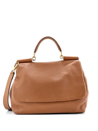 Pre-owned Dolce & Gabbana Soft Miss Sicily Bag Leather Large Shoulder Bag In Brown