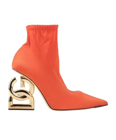 Dolce & Gabbana Solid Color Ankle Boots In Orange