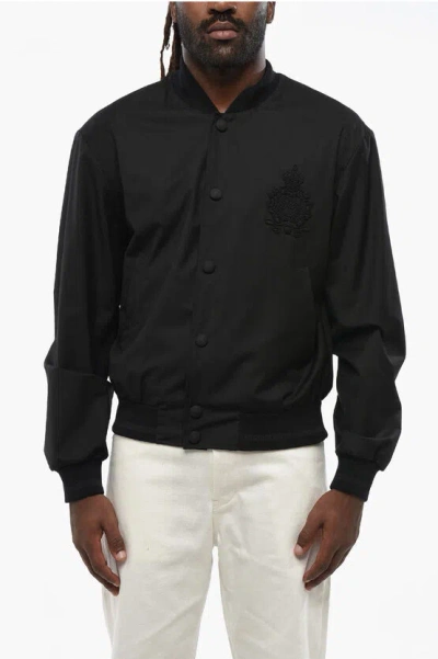 DOLCE & GABBANA SOLID COLOR BOMBER JACKET WITH EMBROIDERED LOGO