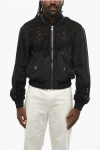 Dolce & Gabbana Solid Color Bomber Jacket With Lace Inserts And Silver-tone In Black