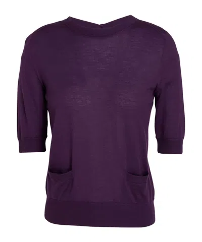 Dolce & Gabbana Solid Color Cashmere Short-sleeve Knit Sweater In Purple