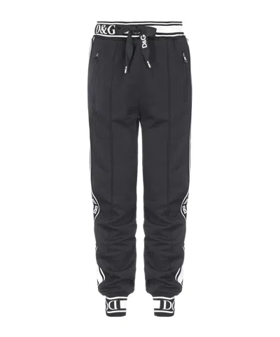Dolce & Gabbana Solid Color Fleece Pants In Black