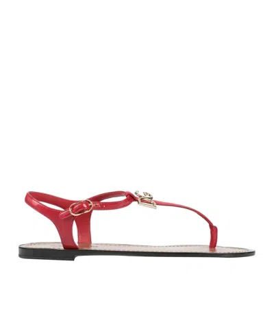 Dolce & Gabbana Solid Color Flip Flops In Red