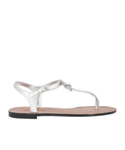 Dolce & Gabbana Solid Color Flip Flops In Silver