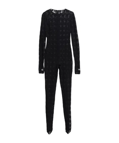 Dolce & Gabbana Solid Color Lace Bodysuit In Black