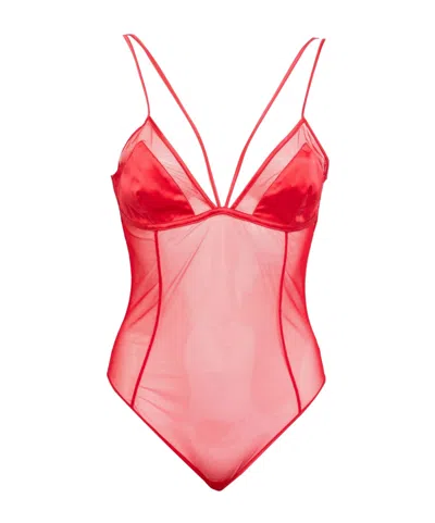 Dolce & Gabbana Solid Color Lightweight Mesh Swimsuit In Red